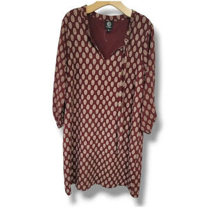 Bobeau Women's Garnet & Cream Paisley Print Fully Lined shift dress - xl